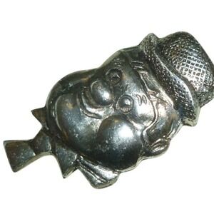 VINTAGE HONG KONG CLOWN HEAD Metal Silver Tone Brooch Pin New‎
